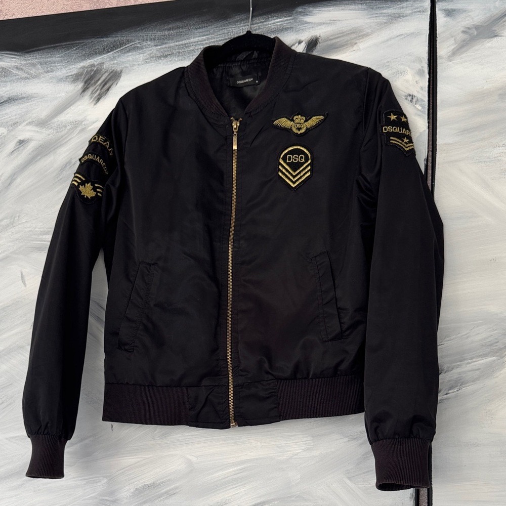 DSQUARED2 Black Bomber Jacket with Gold Accents